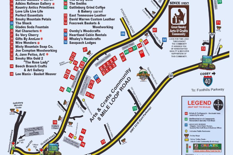Gatlinburg Great Smoky Arts and Crafts Community Map and Guide